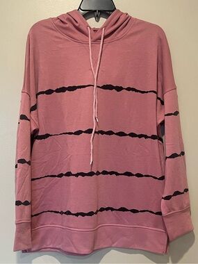 Dusty Rose Hoodie with Black Stripe Accents